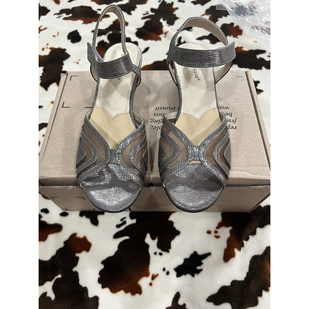 NWOB David Tate Admire Women's Peep Toe Dressy Wedge Sandals Pewter Size 11